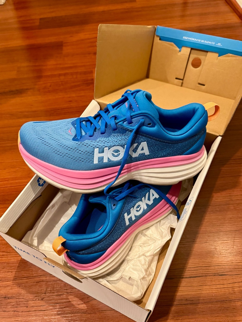 HOKA Bondi 8 Women’s 9.5 B Blue Pink Running Walking Shoes